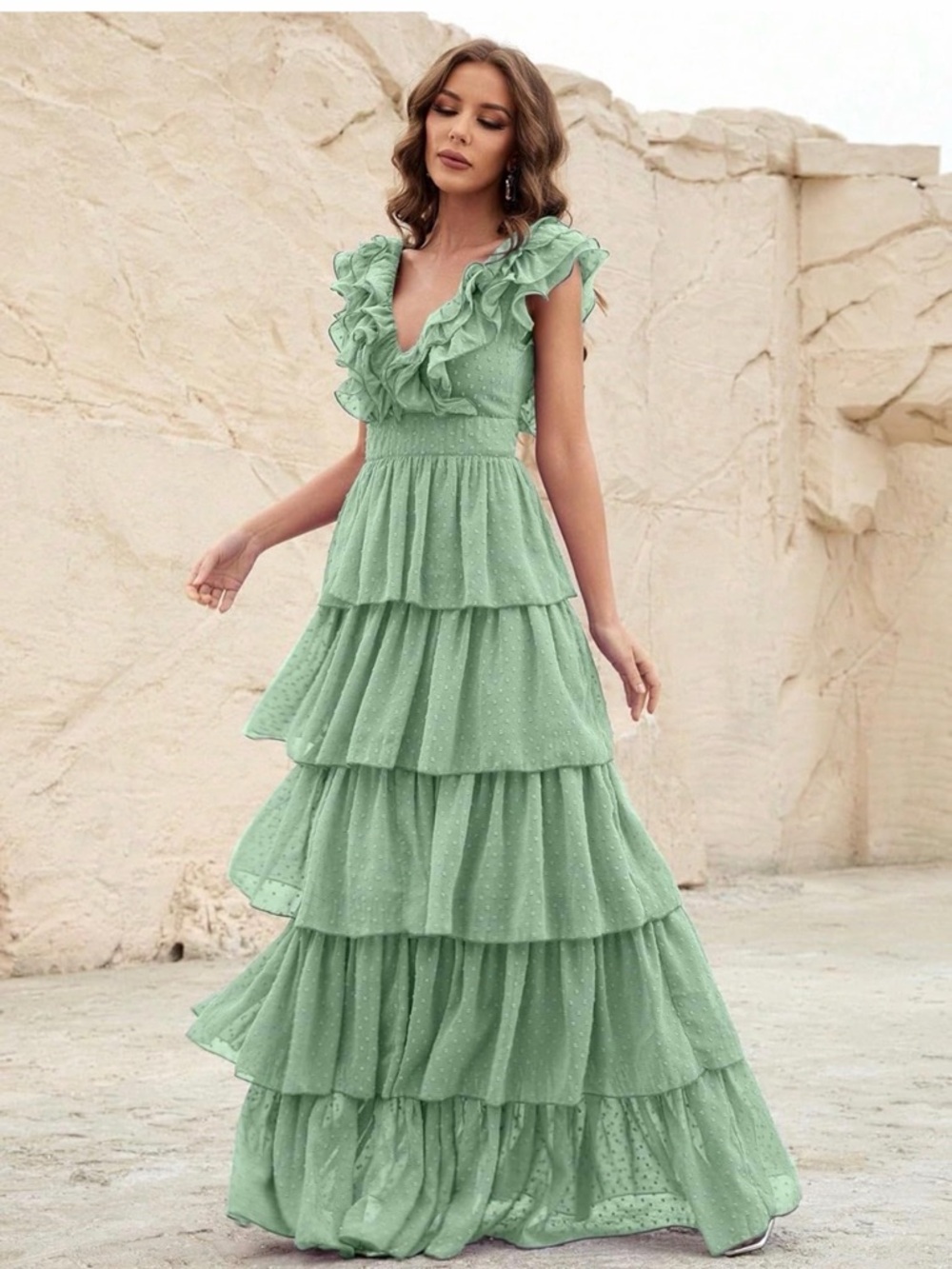Faeriesty Mint Green Ruffle Tiered Maxi Dress Size L Worn Once